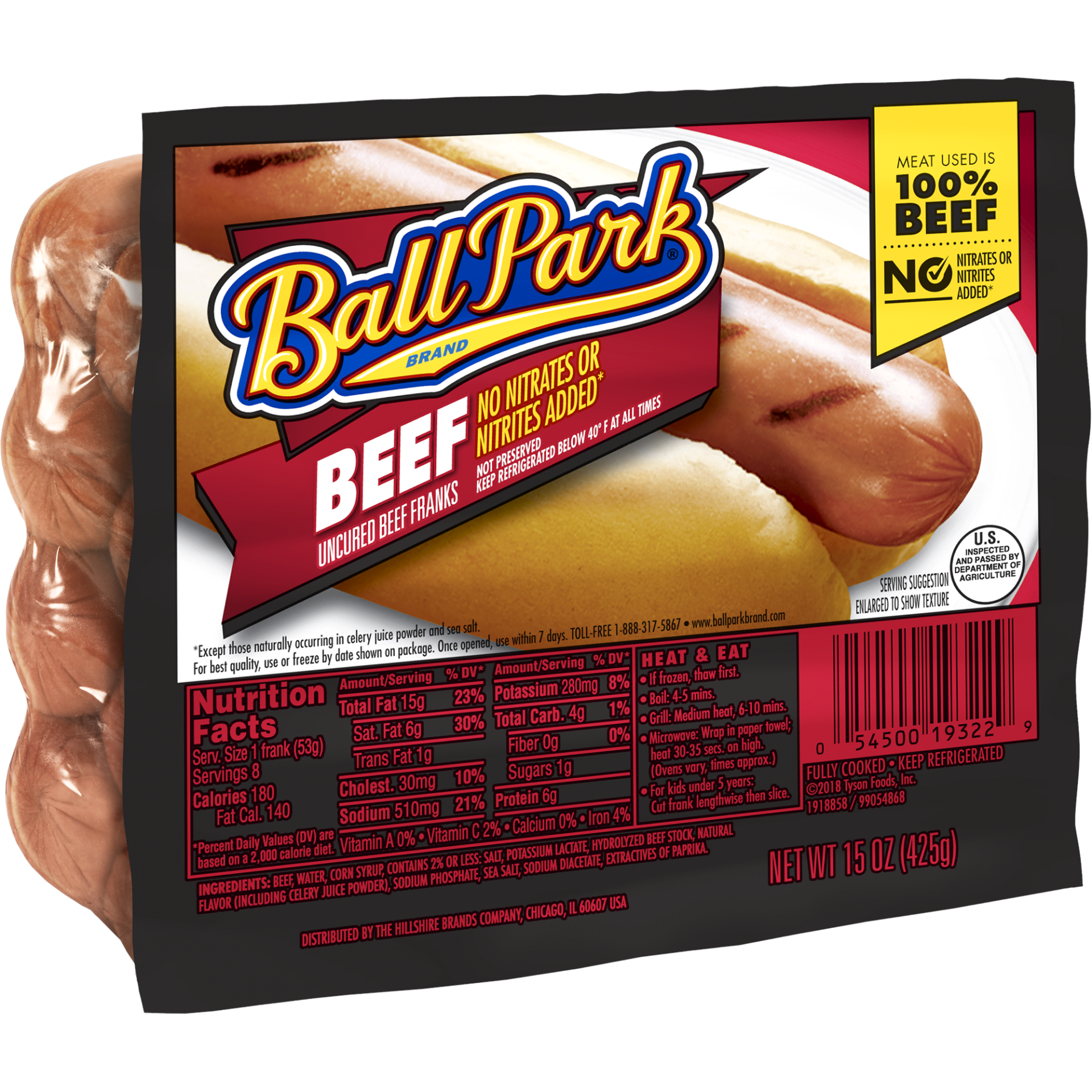 slide 1 of 5, Ball Park Uncured Beef Hot Dogs, Easy Peel Package, 15 oz