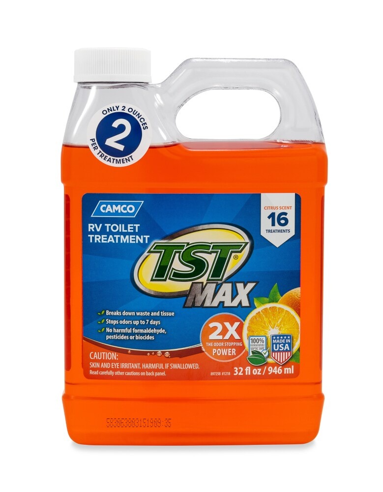 slide 1 of 1, Camco TST Max Citrus Scent RV Toilet Treatment 32 fl oz, 32 fl oz