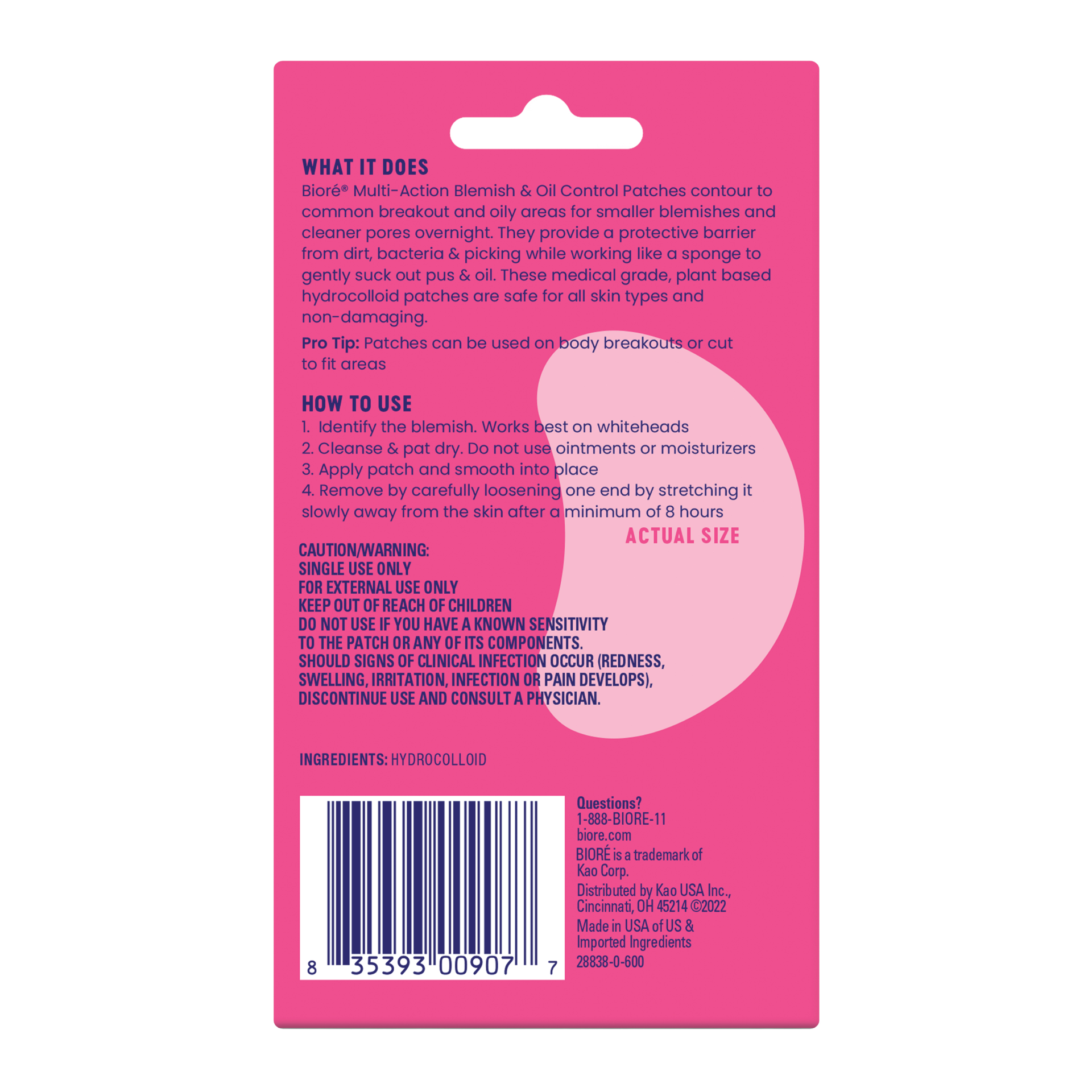 slide 5 of 5, Biore Pimple Patch, Multi-Action X-Large Blemish and Oil Absorbing Patches, Hydrocolloid, Acne Patch For Cluster Breakouts, 6 Ct, 6 ct