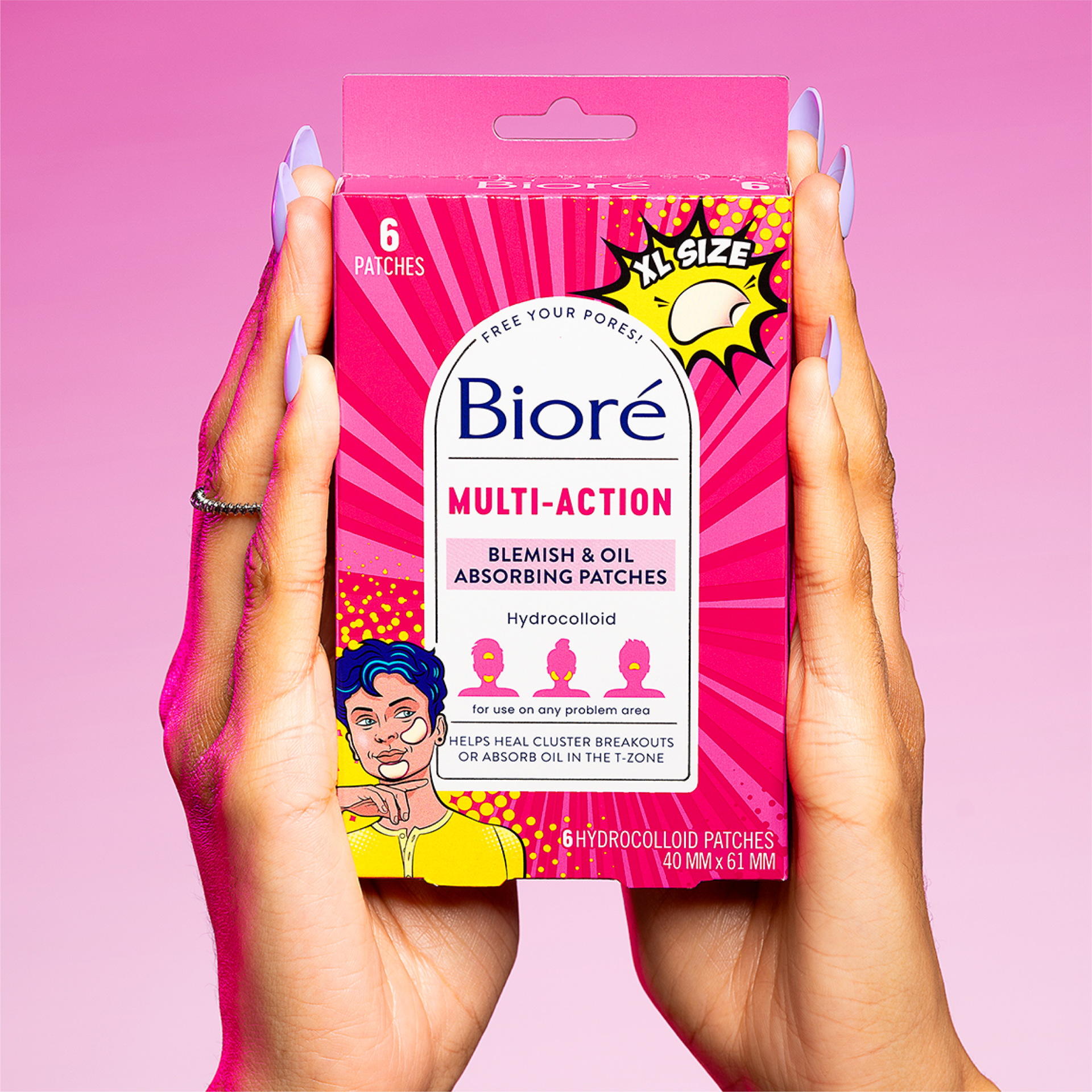slide 4 of 5, Biore Pimple Patch, Multi-Action X-Large Blemish and Oil Absorbing Patches, Hydrocolloid, Acne Patch For Cluster Breakouts, 6 Ct, 6 ct