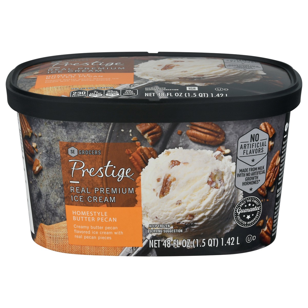 slide 1 of 9, Prestige Real Premium Ice Cream Homestyle Butter Pecan, 48 oz