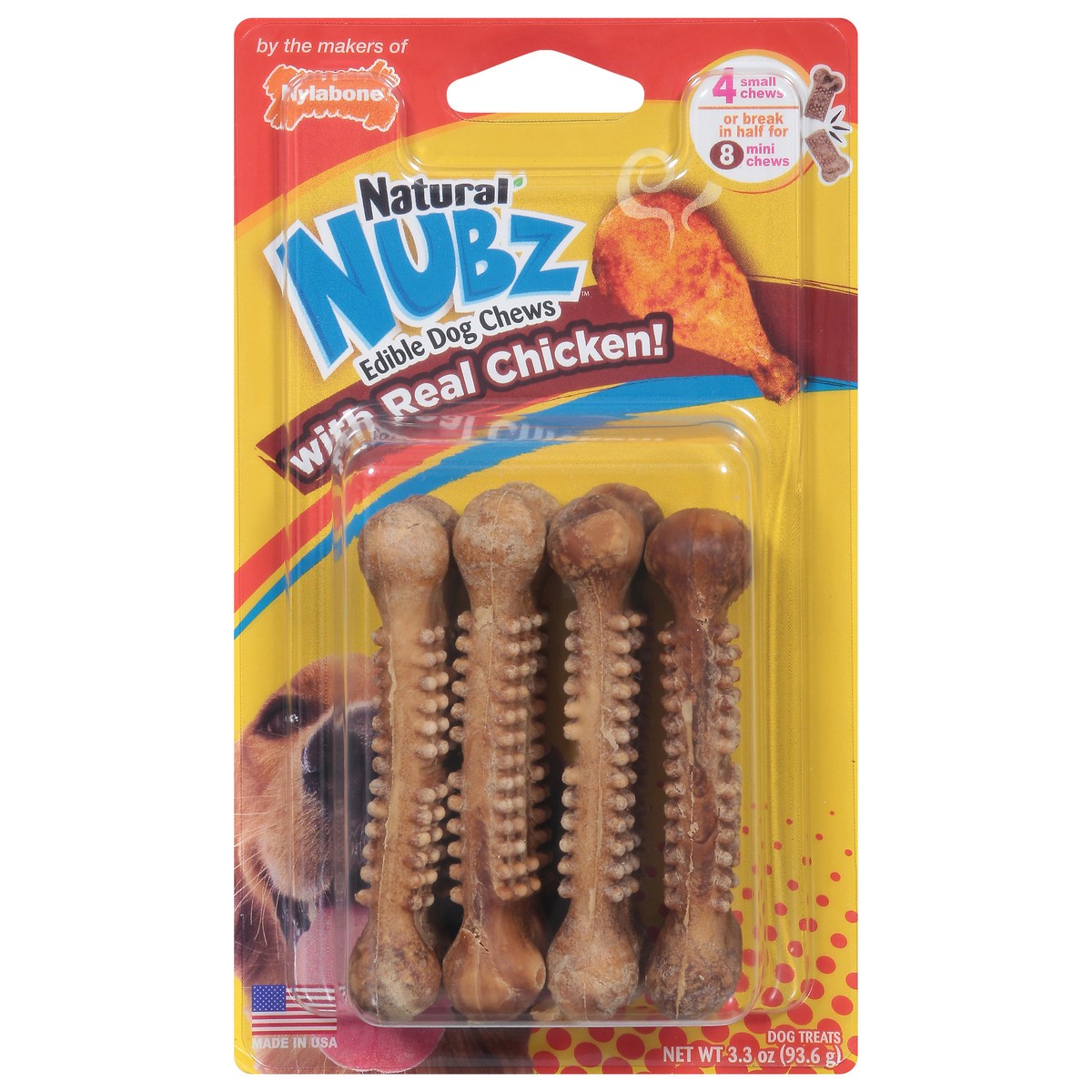 slide 1 of 9, Nylabone Natural Nubz Chicken Dog Treats Small - Up to 30 lbs.(4 Count), 4 ct