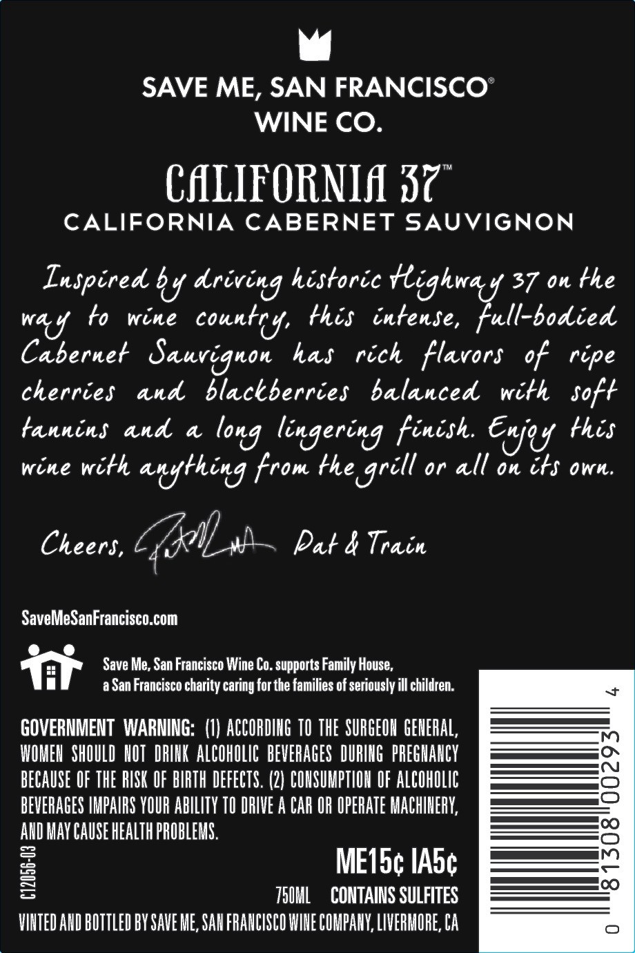 slide 3 of 4, Save Me, San Francisco Cabernet Sauvignon Red Wine - 750ml, 2018 California, 750 ml