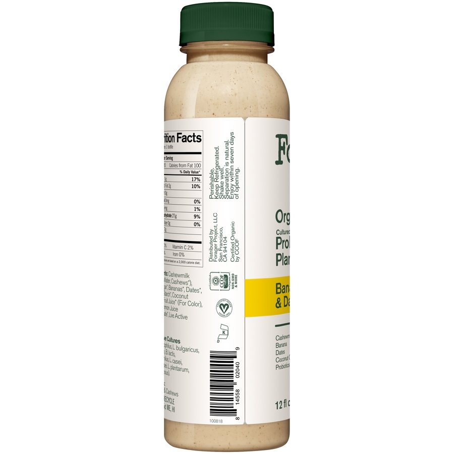 slide 2 of 4, Forager Project Banana and Date Organic Dairy-Free Probiotic Smoothie, 12 fl oz