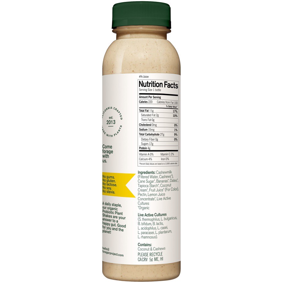 slide 2 of 4, Forager Project Banana and Date Organic Dairy-Free Probiotic Smoothie, 12 fl oz