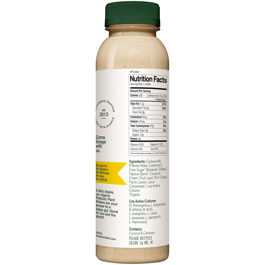 slide 3 of 4, Forager Project Banana and Date Organic Dairy-Free Probiotic Smoothie, 12 fl oz