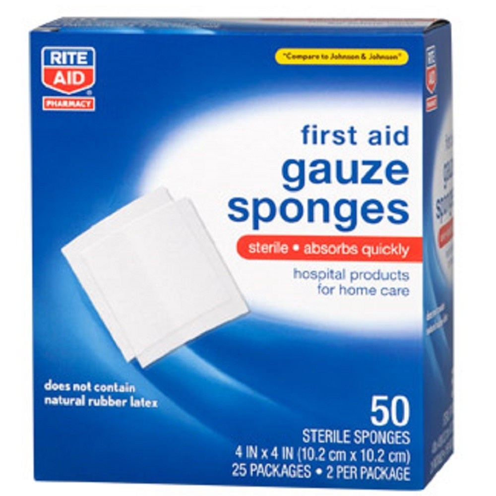 slide 1 of 1, Rite Aid First Aid Gauze Sponges, 50 ct