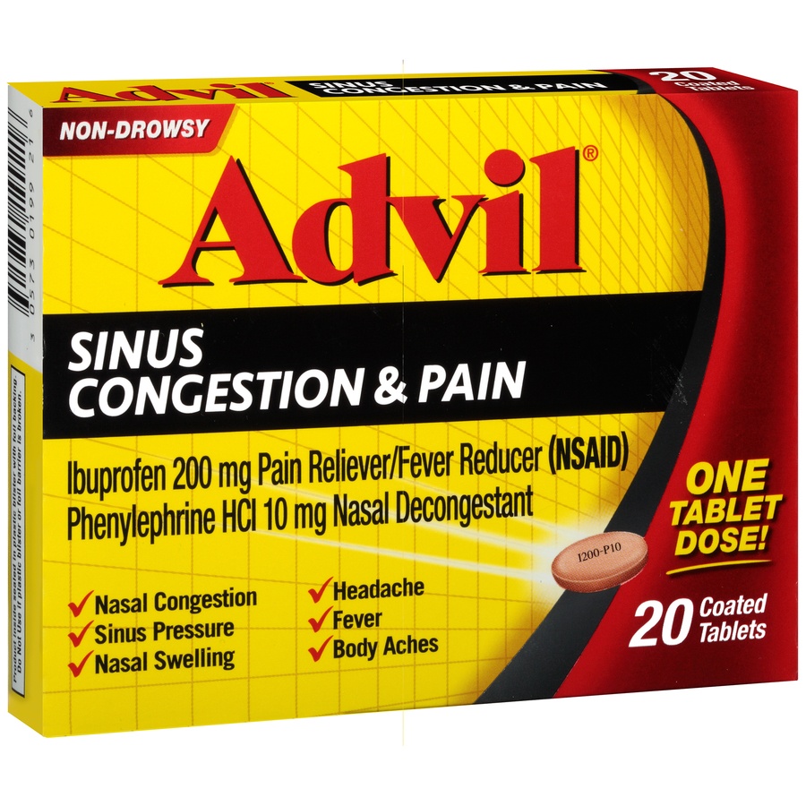 slide 3 of 7, Advil Sinus And Congestion Relief Tablets, 20 ct
