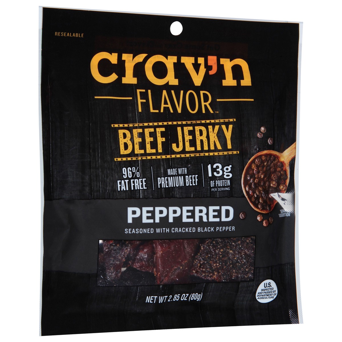 slide 3 of 13, Crav'n Flavor Crav'N Peppered Beef Jerky - 2.85 oz, 2.85 oz