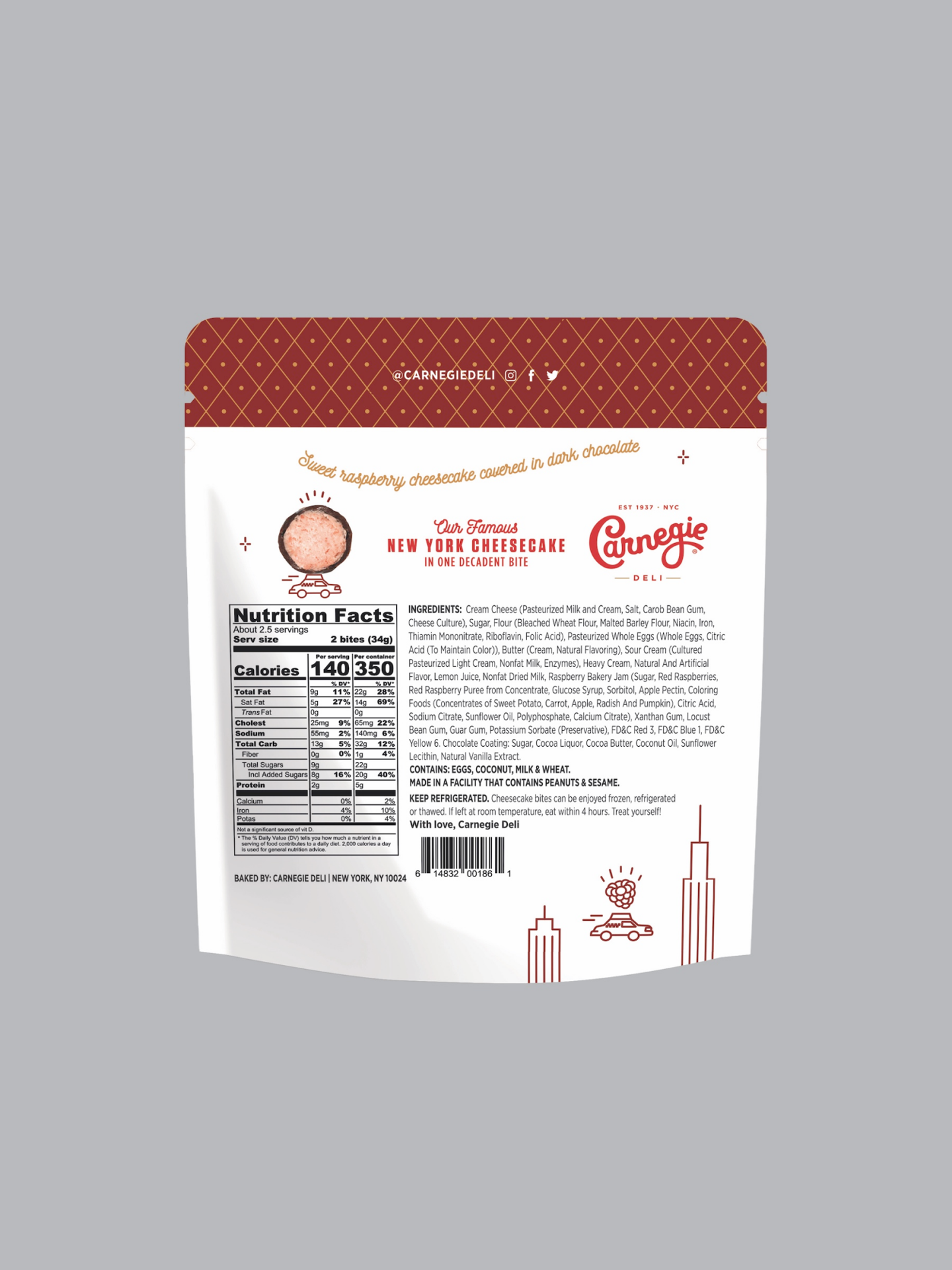 slide 2 of 2, Carenegie Deli Cheesecake Bites Resperry, 3 oz