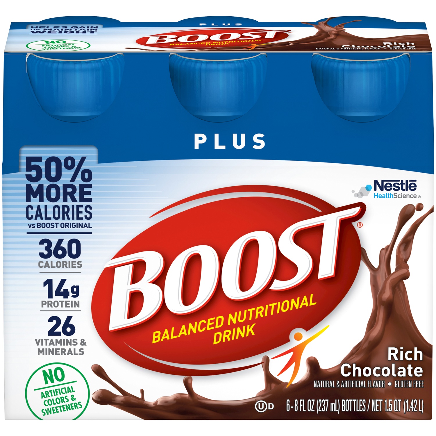 slide 3 of 9, Boost Plus Complete Nutritional Drink - Rich Chocolate, 6 ct; 8 oz