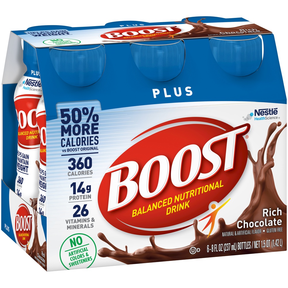 slide 2 of 9, Boost Plus Complete Nutritional Drink - Rich Chocolate, 6 ct; 8 oz