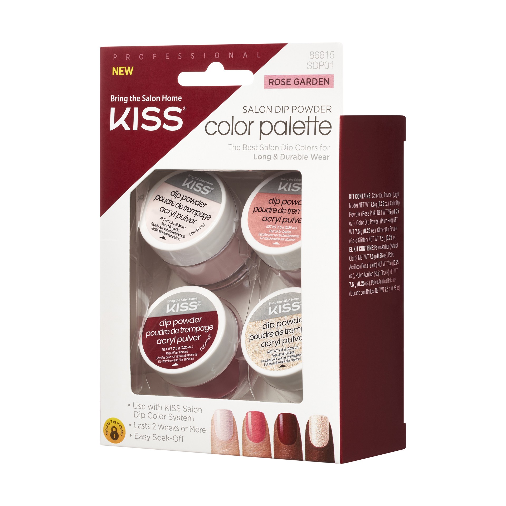 slide 4 of 4, KISS Salon Dip Powder Rose Garden Acrylic Color Palette, 4 8.25 oz Jars, Nude, Pink, Red, & Gold, 1 ct
