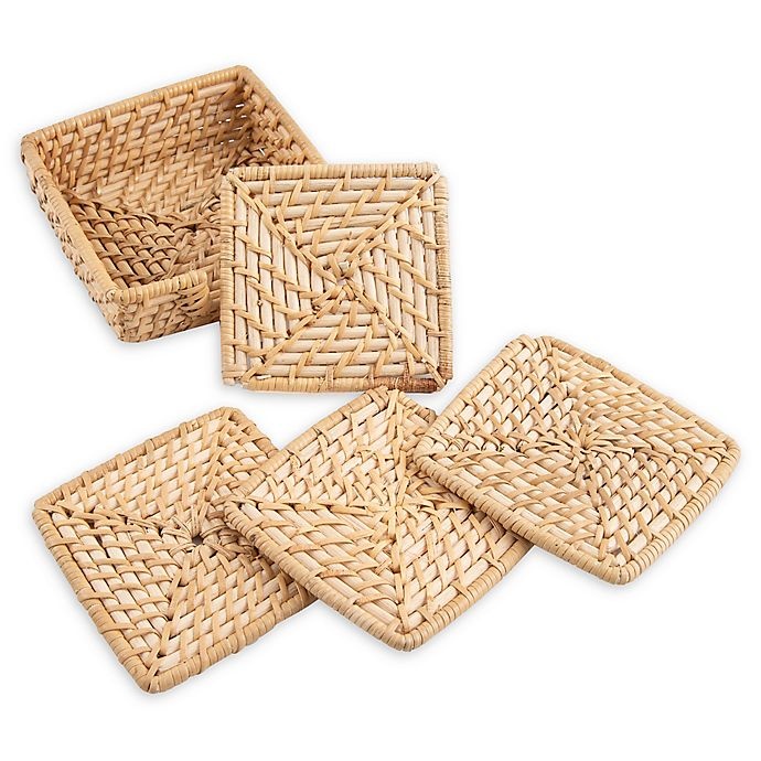 slide 1 of 2, Thirstystone Rattan Coasters - Brown/Black, 4 ct