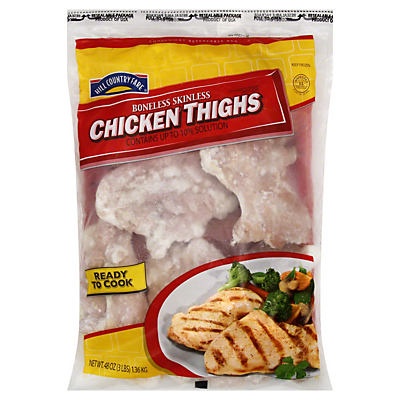 slide 1 of 1, Hill Country Fare Young Chicken Boneless Skinless Chicken Thighs, 3 lb