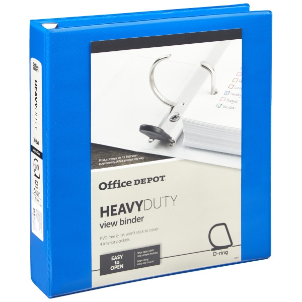 slide 1 of 6, Office Depot Brand Heavy-Duty View 3-Ring Binder, 1 1/2'' D-Rings, 49% Recycled, Blue, 1 ct