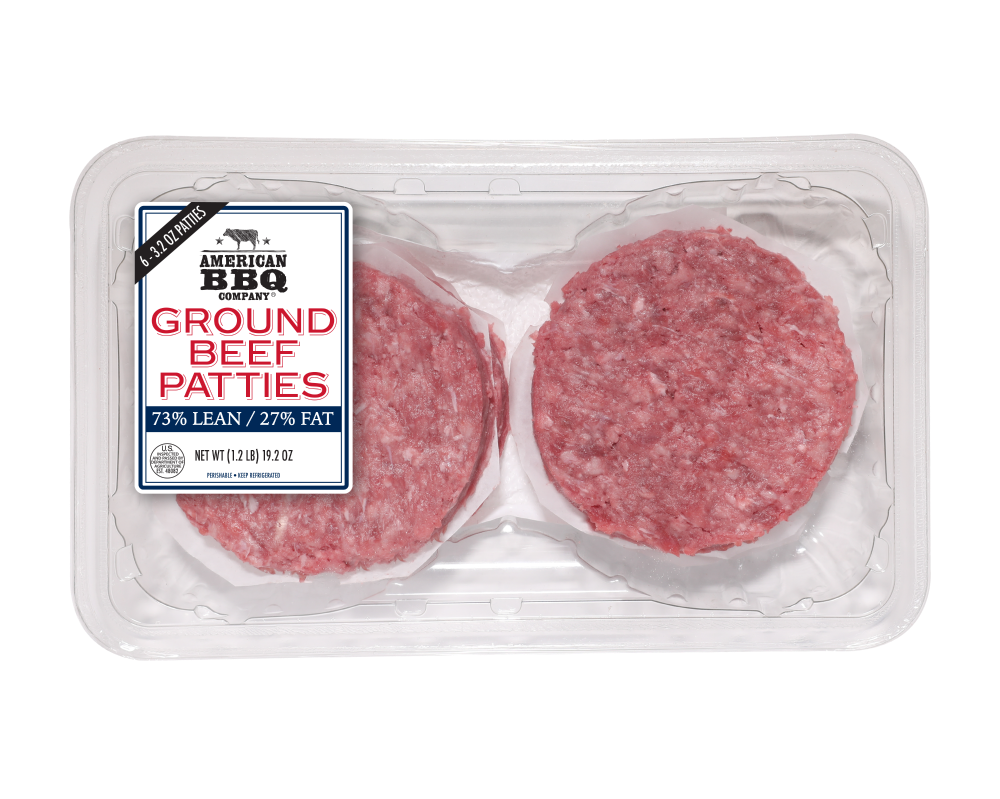 slide 1 of 1, American Bbq Company 73/27 Ground Beef Patties, 6 ct; 3.2 oz