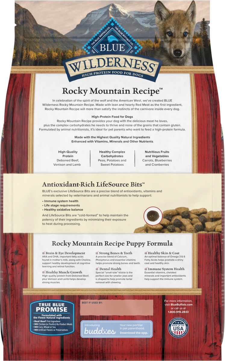 slide 8 of 13, Blue Buffalo Wilderness Rocky Mountain Recipe High Protein, Natural Puppy Dry Dog Food, Red Meat 4-lb, 4 lb