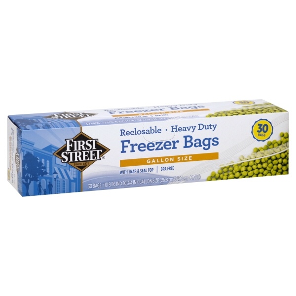 slide 1 of 1, First Street Reclosable Gallon Freezer Bags, 1 ct