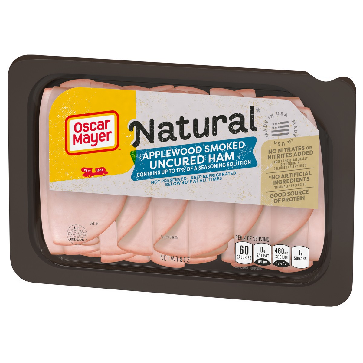 slide 8 of 13, Oscar Mayer Natural Applewood Smoked Uncured Ham Sliced Lunch Meat, 8 oz. Tray, 8 oz
