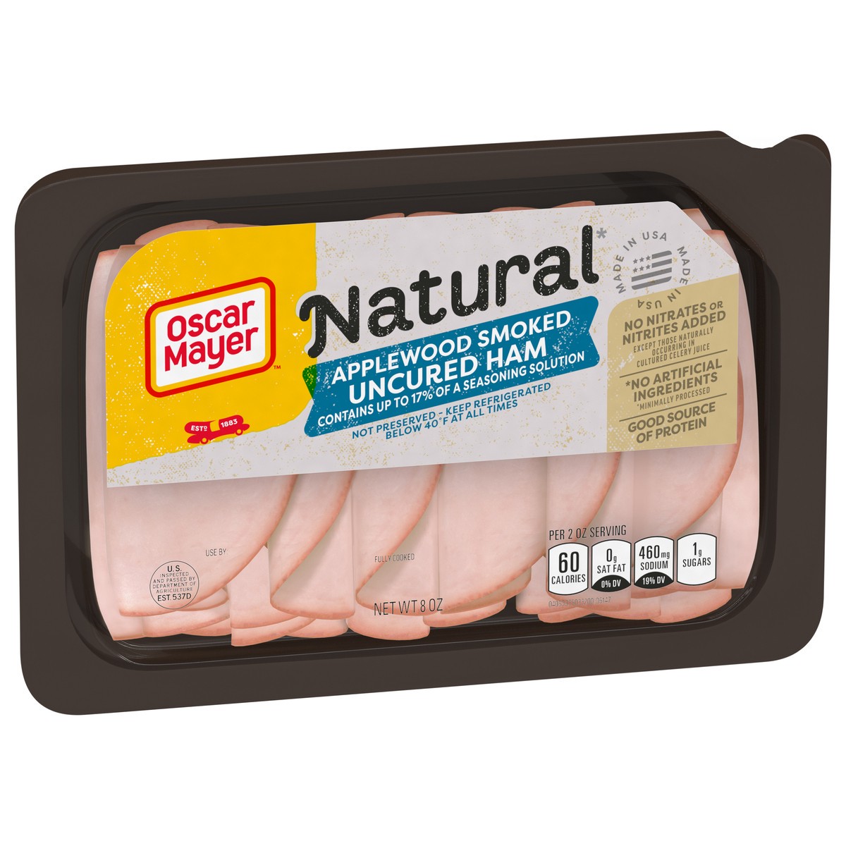 slide 2 of 13, Oscar Mayer Natural Applewood Smoked Uncured Ham Sliced Lunch Meat, 8 oz. Tray, 8 oz