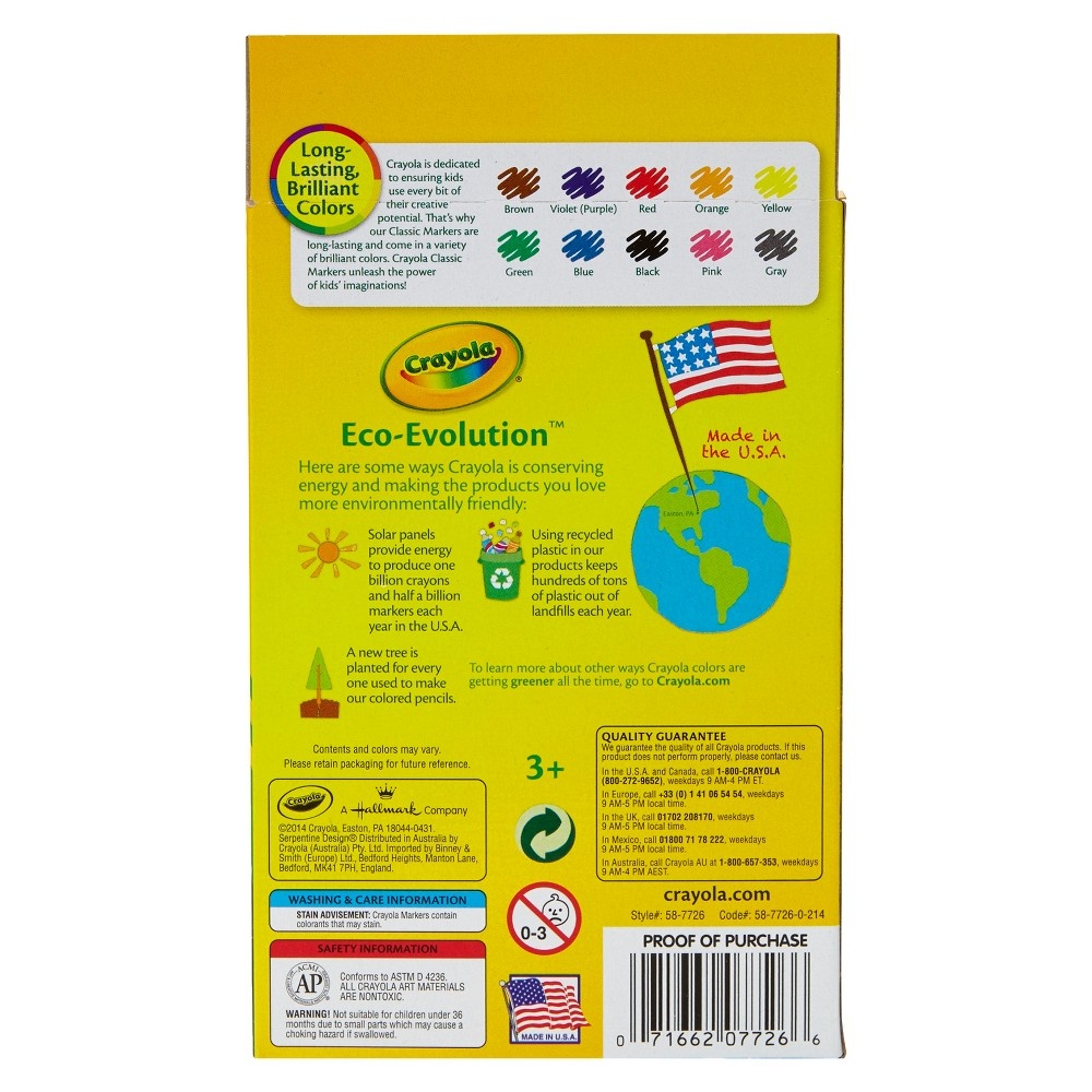 slide 2 of 3, Crayola 10ct Kids Fine Line Markers Classic Colors, 10 ct