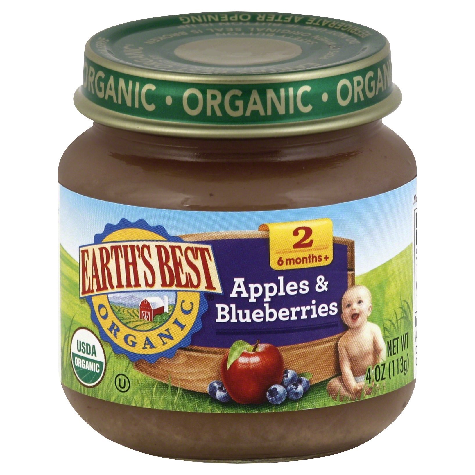 slide 1 of 3, Earth's Best Organic Stage 2 Apples & Blueberries Puree, 4 oz