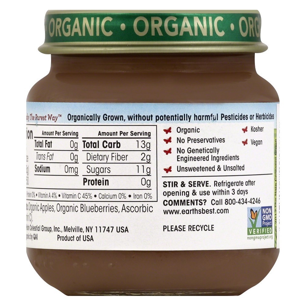 slide 3 of 3, Earth's Best Organic Stage 2 Apples & Blueberries Puree, 4 oz
