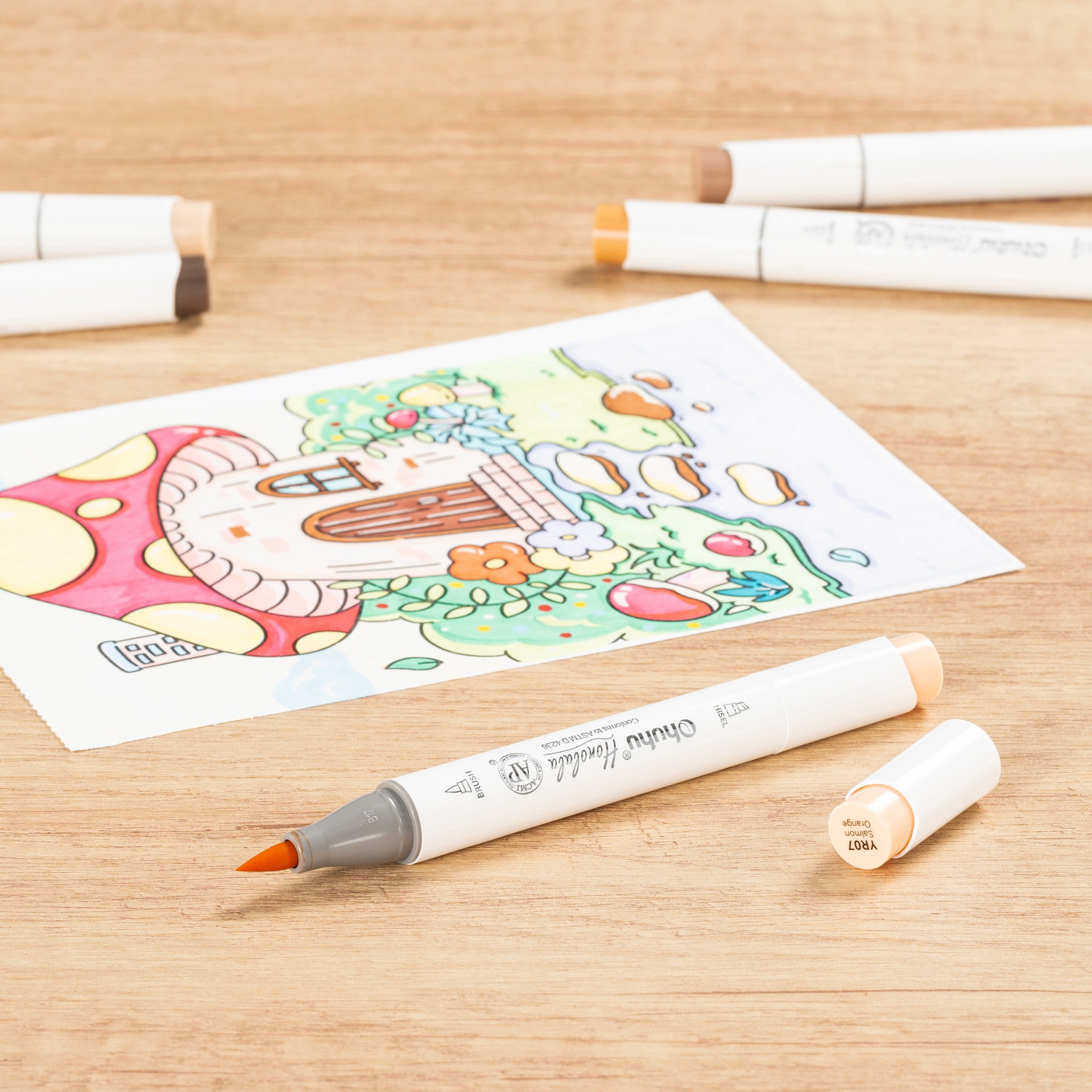 slide 2 of 5, Ohuhu Honolulu Brush & Chisel Dual Tip Marker, brush/chisel