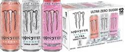 Monster Zero Sugar Ultra Peachy Keen/Zero Ultra/Ultra Strawberry Dreams Energy Drink 12 - 16 fl oz Cans