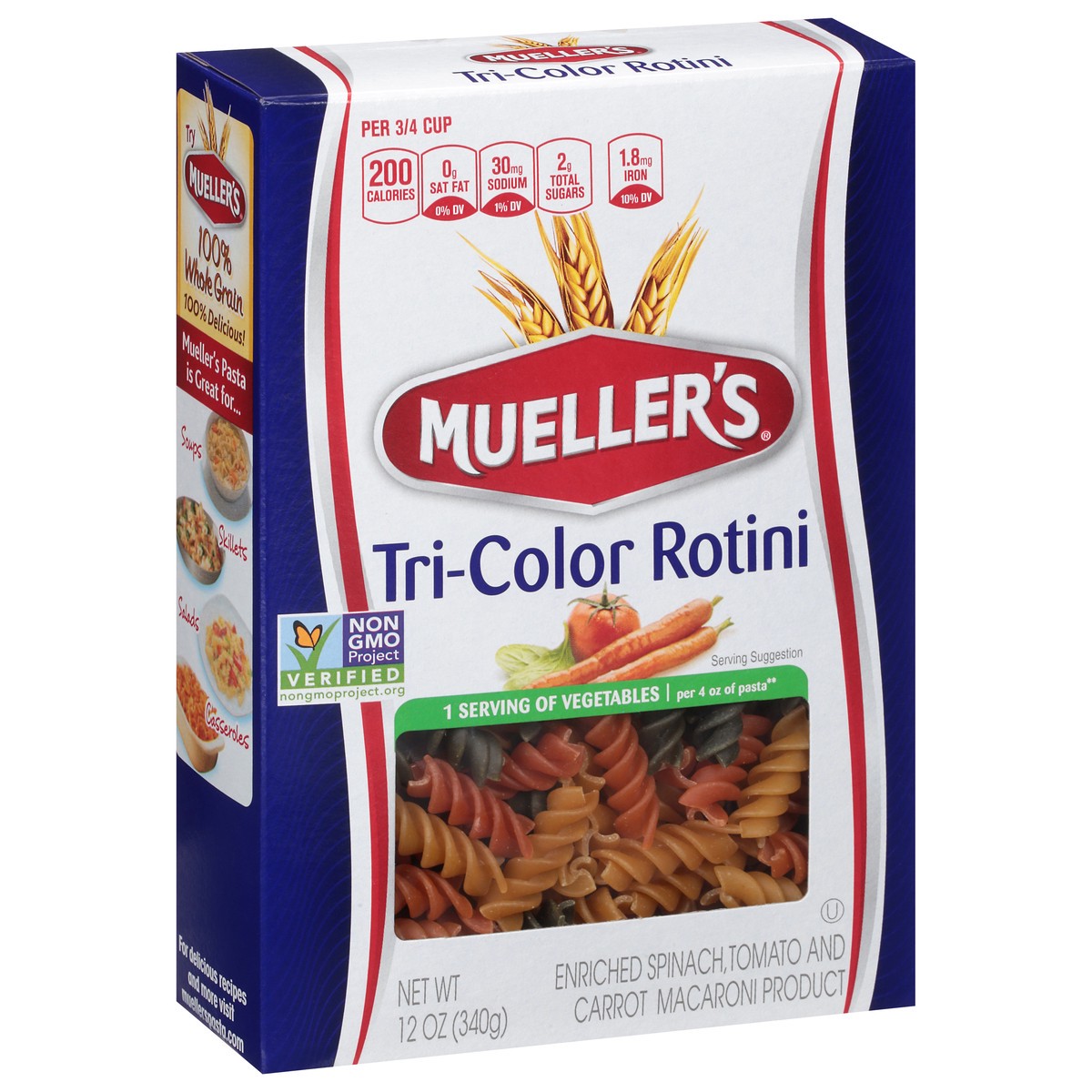 slide 10 of 12, Mueller's Tri-Color Rotini 12 oz, 12 oz