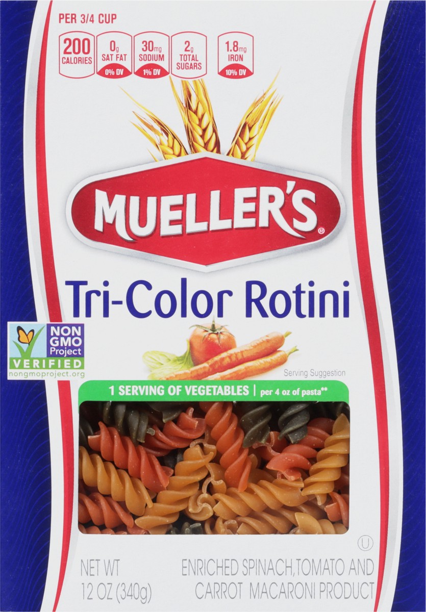 slide 2 of 12, Mueller's Tri-Color Rotini 12 oz, 12 oz