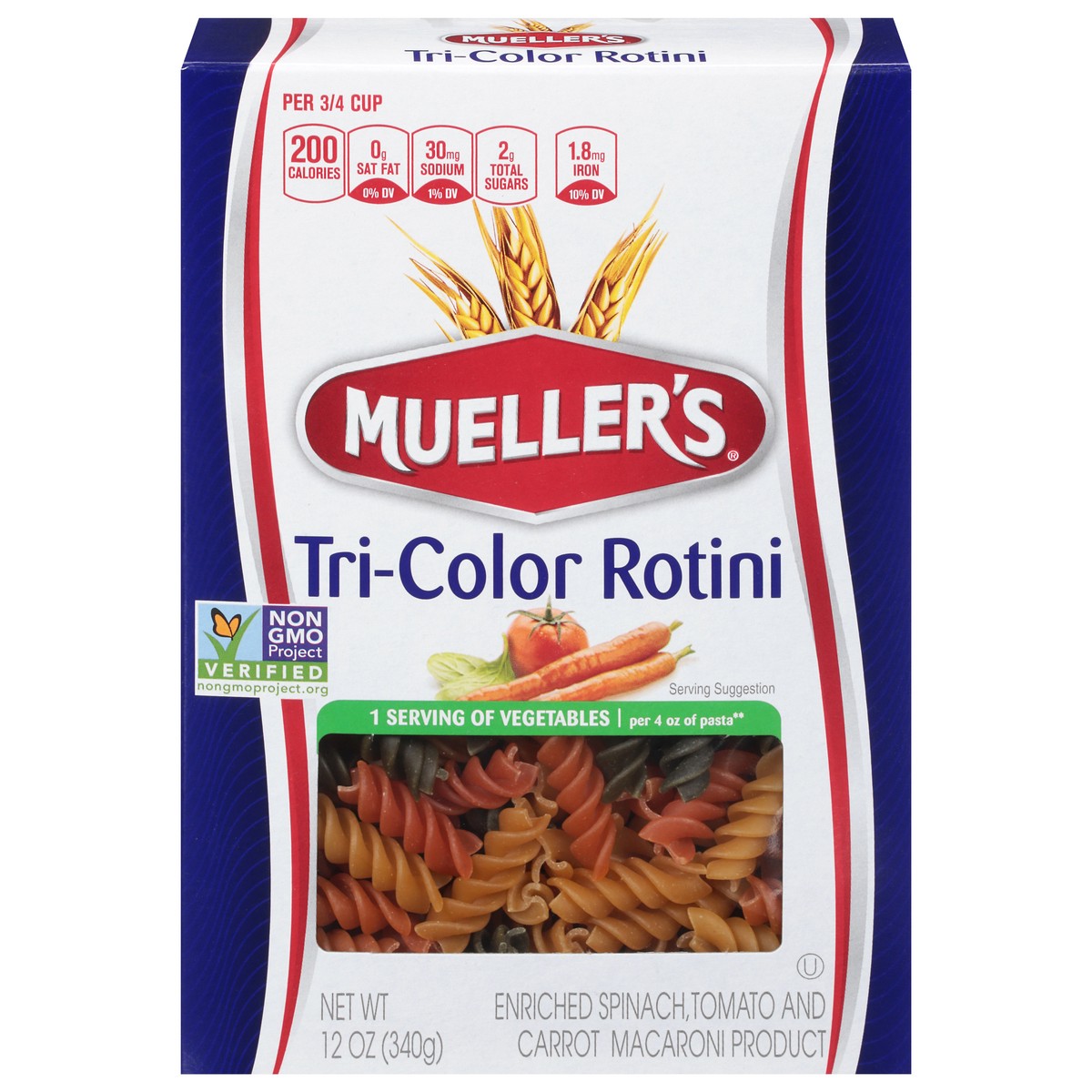 slide 1 of 12, Mueller's Tri-Color Rotini 12 oz, 12 oz