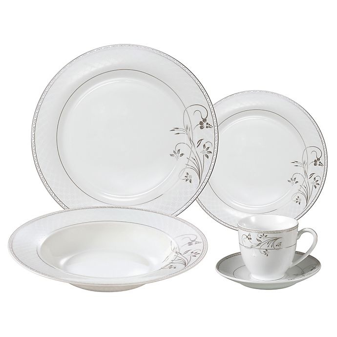 slide 2 of 2, Lorren Home Trends Silver Flower Dinnerware Set, 24 ct