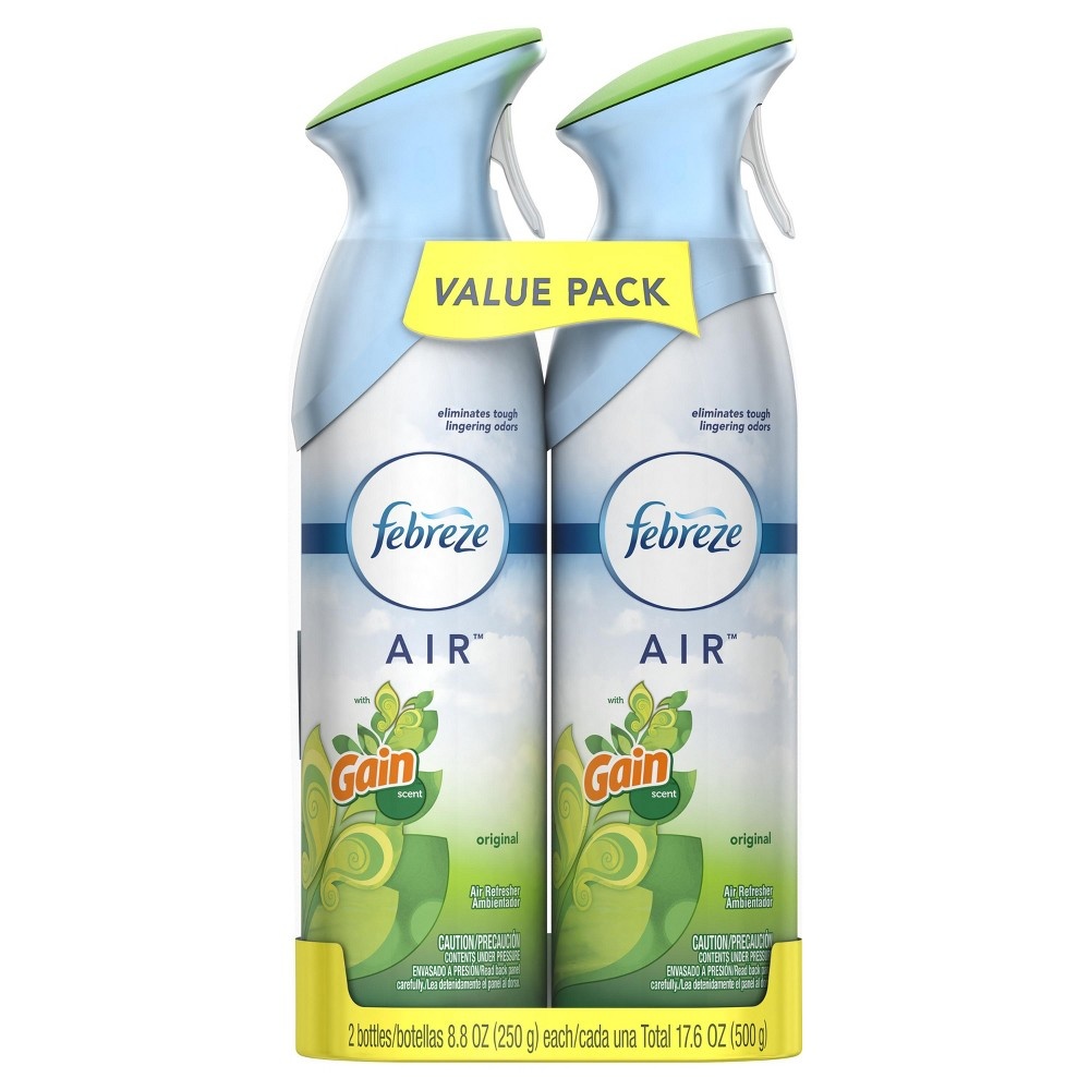 slide 5 of 9, Febreze Odor-Eliminating Air Freshener, with Gain Scent, Original Scent, Pack of 2, 8.8 fl oz each, 