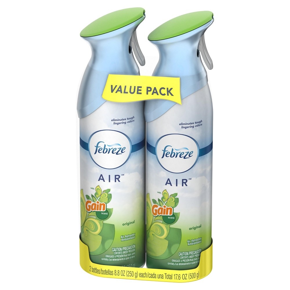 slide 7 of 9, Febreze Odor-Eliminating Air Freshener, with Gain Scent, Original Scent, Pack of 2, 8.8 fl oz each, 