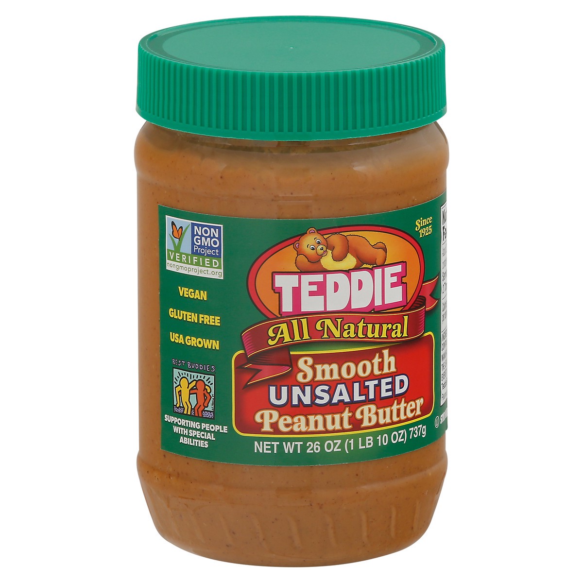 slide 5 of 9, Teddie Natural Smooth Unsalted Peanut Butter, 26 oz