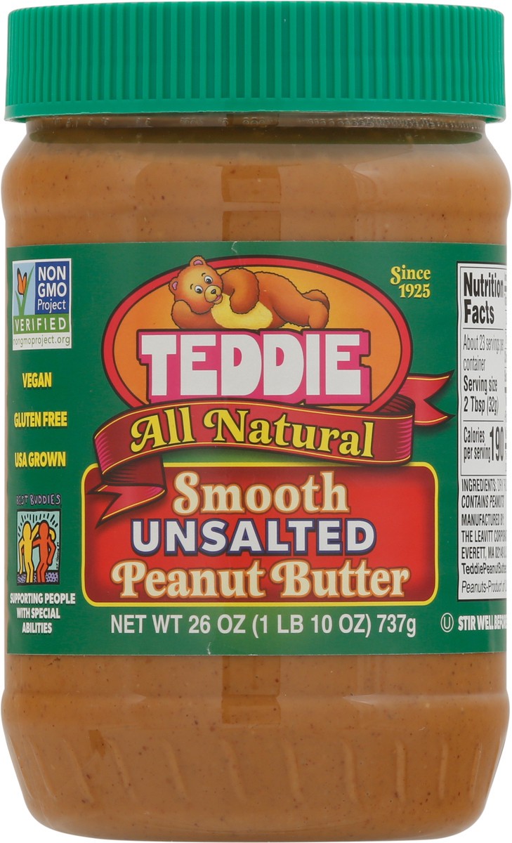 slide 7 of 9, Teddie Natural Smooth Unsalted Peanut Butter, 26 oz