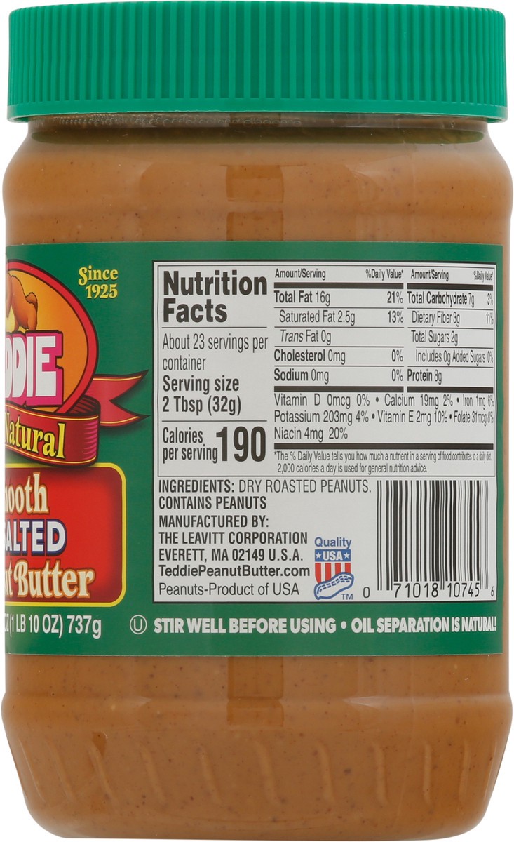 slide 4 of 9, Teddie Natural Smooth Unsalted Peanut Butter, 26 oz