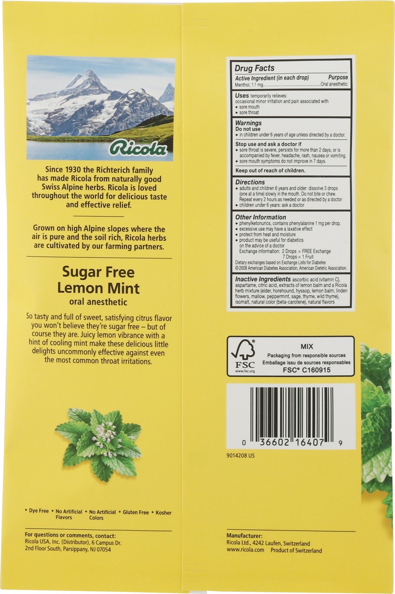 slide 5 of 9, Ricola Family Size Lemon Mint Sugar Free Oral Anesthetic 45 Drops, 45 ct