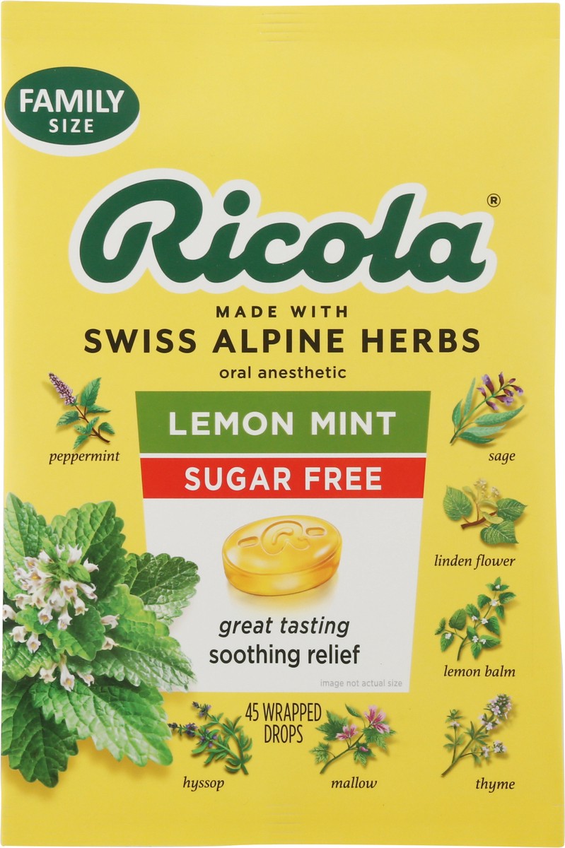 slide 9 of 9, Ricola Family Size Lemon Mint Sugar Free Oral Anesthetic 45 Drops, 45 ct