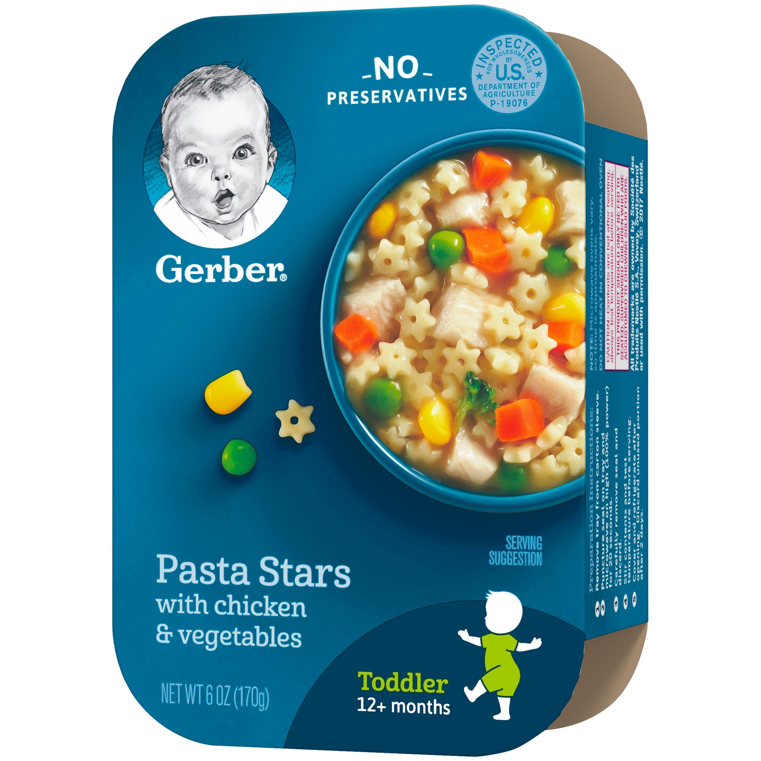 slide 4 of 9, Gerber Mealtime for Toddler, Pasta Stars with Chicken and Vegetables Toddler Food, 6 oz Tray, 6 oz