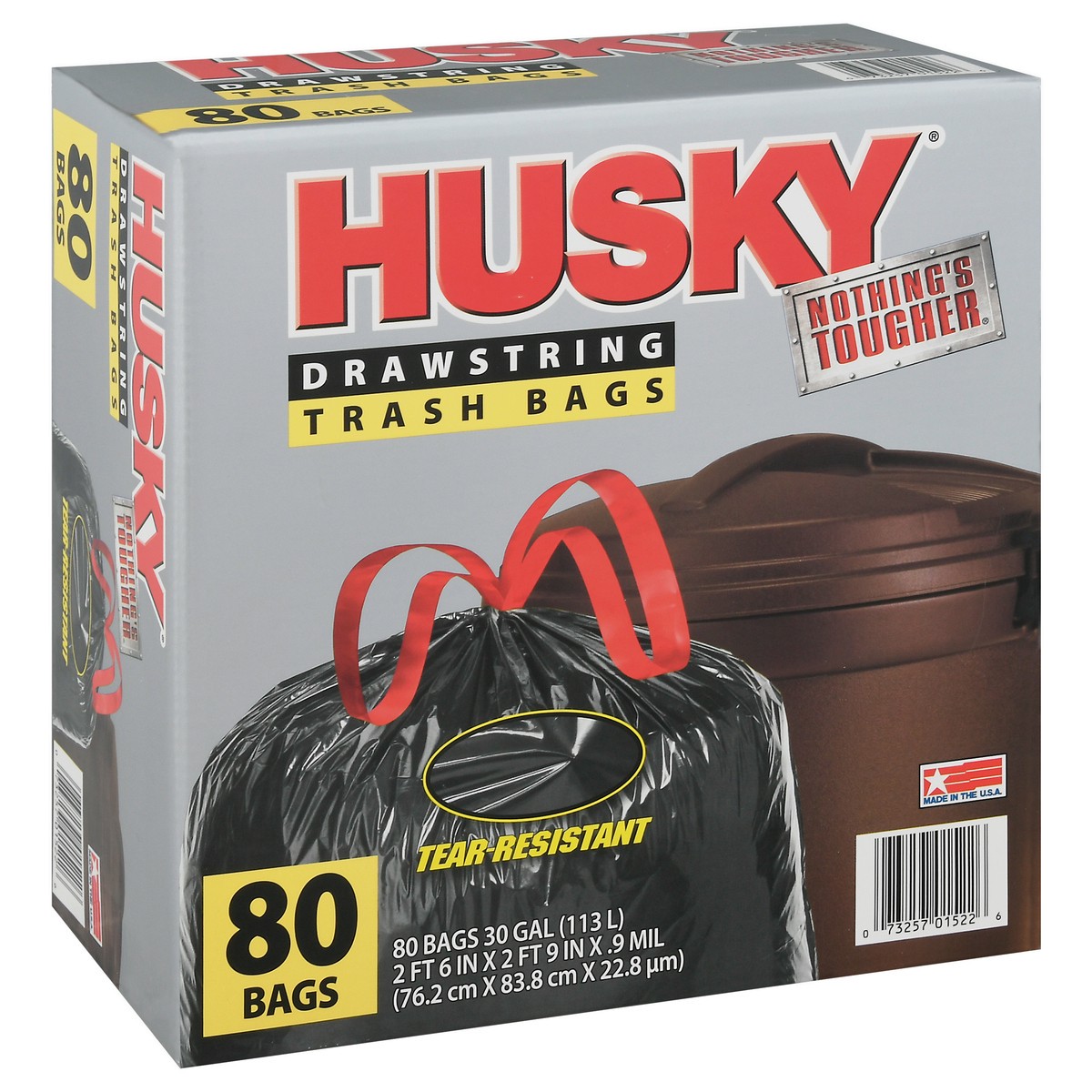 slide 6 of 9, HUSKY 30 Gallon Drawstring Trash Bags 80 ea, 80 ct