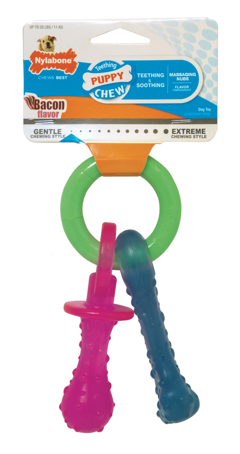 slide 1 of 9, Nylabone Puppy Pacifier Teething Toy Bacon Pacifier Small/Regular - Up to 25 Ibs.(1 Count), 1 ct