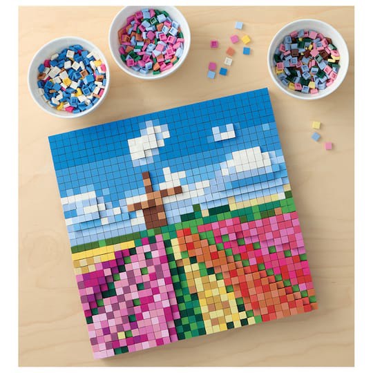 slide 1 of 6, 10" X 10" Flower Field Pixelated Brick Art Kit By Make Market, 10 in x 10 in