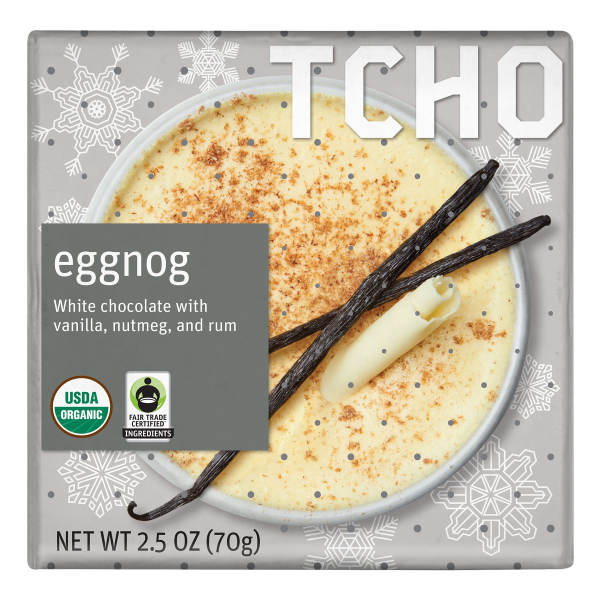 slide 1 of 1, TCHO Organic Holiday White Chocolate Egg Nog Bar, 2.5 oz
