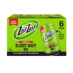 Zing Zang Bloody Mary Mix, Non-Alcoholic Cocktail Mixer, 7.5 Fl Oz Cans (Pack of 6)