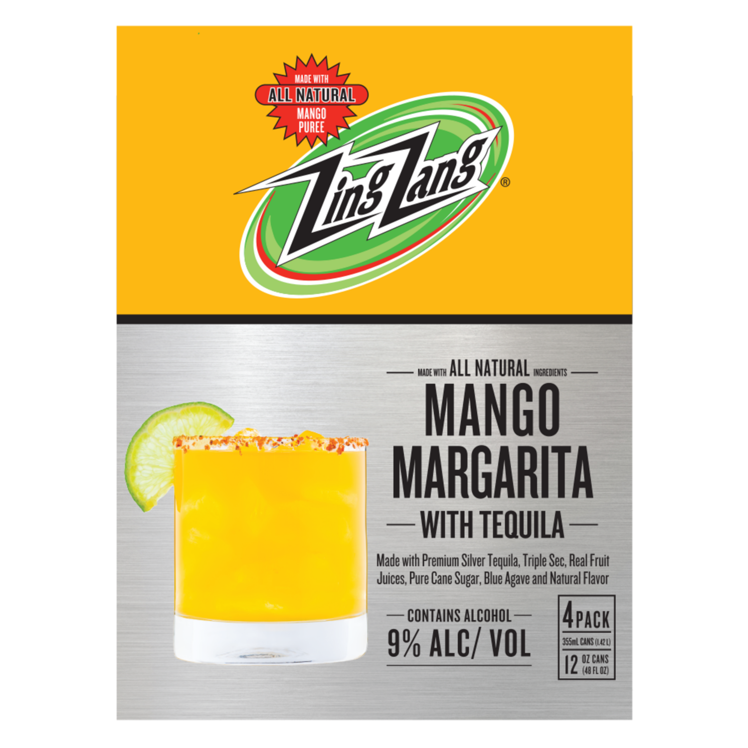 slide 3 of 4, Zing Zang Amazing Mango Margarita with Tequila, Alcoholic Ready-to-Drink Canned Cocktails, 12 Fl Oz Can (Pack of 4), 4 ct; 12 oz
