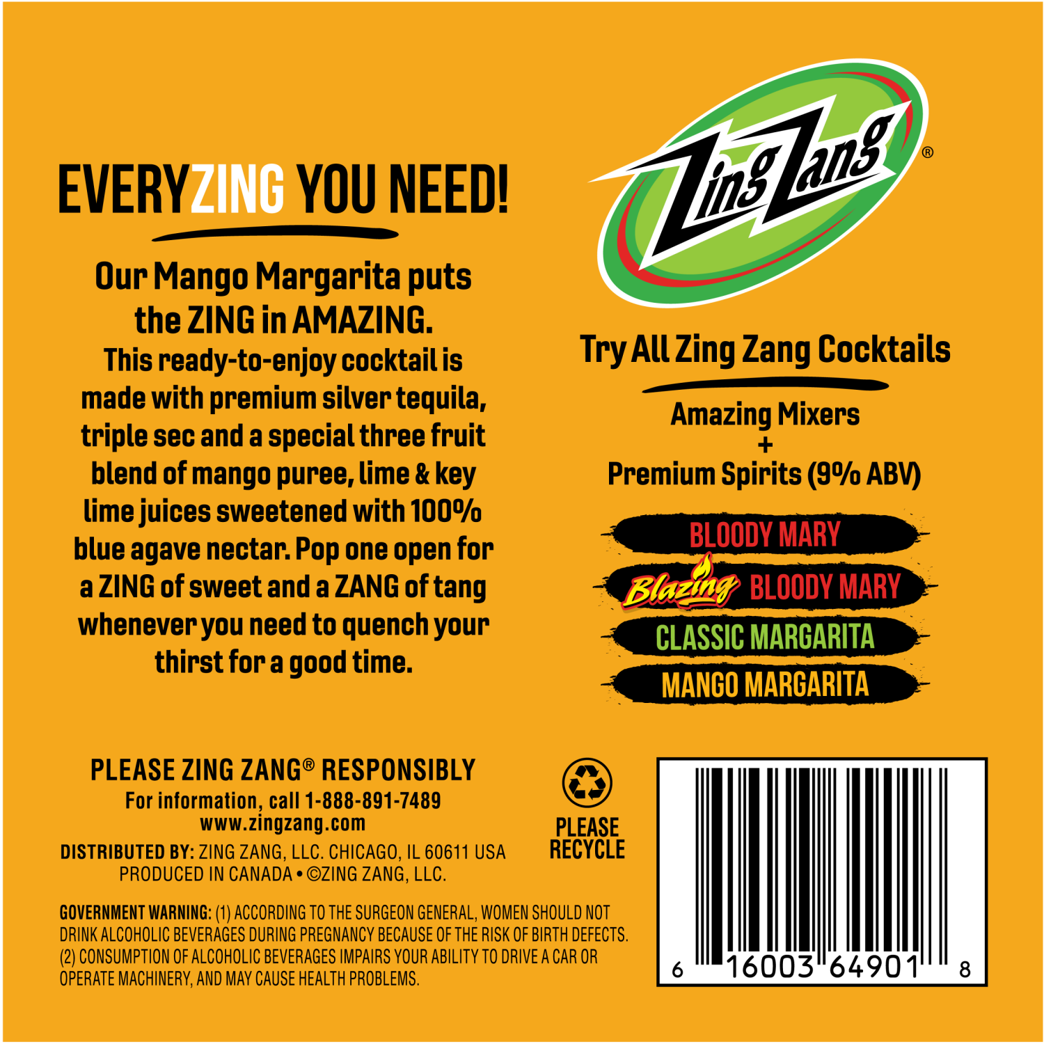 slide 4 of 4, Zing Zang Amazing Mango Margarita with Tequila, Alcoholic Ready-to-Drink Canned Cocktails, 12 Fl Oz Can (Pack of 4), 4 ct; 12 oz