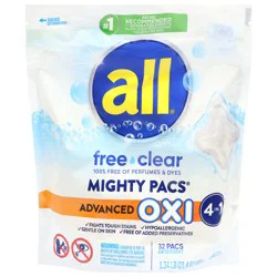 All Mighty Pacs Free Clear Advanced Oxi 4 in 1 Detergent 32 Each